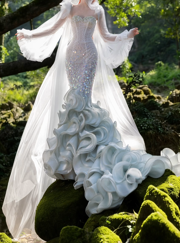 Fascinating Sweetheart Green Prom Dress Ruffles Sequins Mermaid Formal Dress GG7197