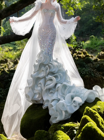 Fascinating Sweetheart Green Prom Dress Ruffles Sequins Mermaid Formal Dress GG7197