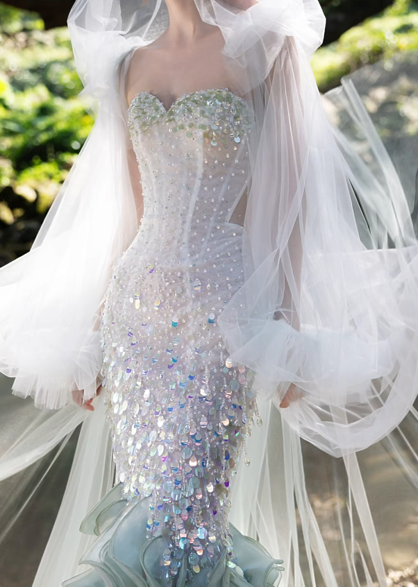 Fascinating Sweetheart Green Prom Dress Ruffles Sequins Mermaid Formal Dress GG7197