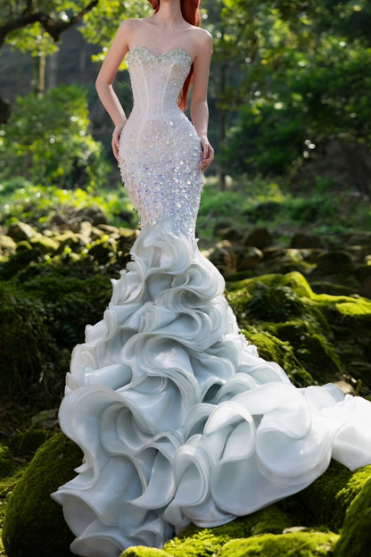 Fascinating Sweetheart Green Prom Dress Ruffles Sequins Mermaid Formal Dress GG7197