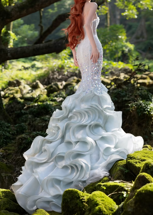 Fascinating Sweetheart Green Prom Dress Ruffles Sequins Mermaid Formal Dress GG7197