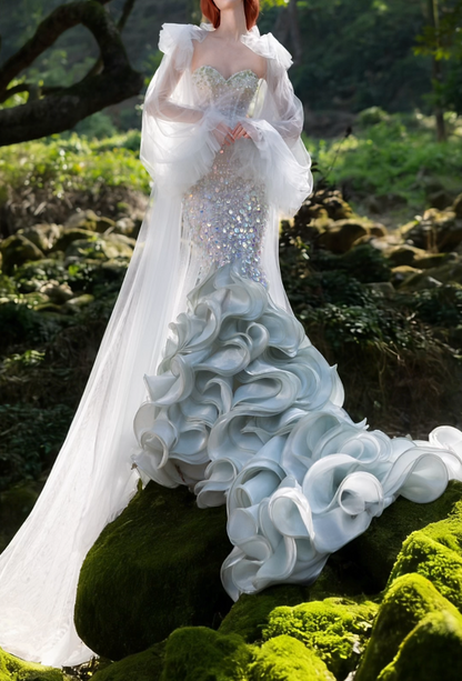 Fascinating Sweetheart Green Prom Dress Ruffles Sequins Mermaid Formal Dress GG7197