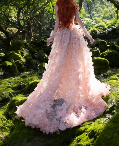 Sweet Strapless Pink Prom Dress Appliques Sequins Mermaid Formal Dress GG7200