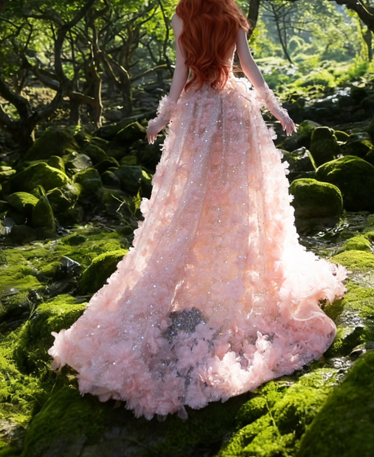 Sweet Strapless Pink Prom Dress Appliques Sequins Mermaid Formal Dress GG7200