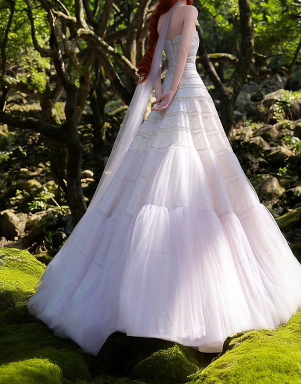 Alluring Strapless Purple Prom Dress Sequins Tulle A-Line Formal Dress GG7203