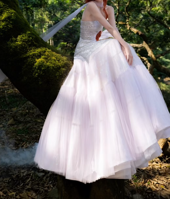 Alluring Strapless Purple Prom Dress Sequins Tulle A-Line Formal Dress GG7203