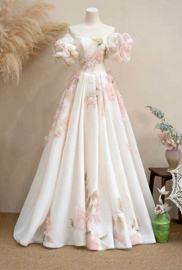 Glamorous Off-Shoulder Wedding Dress Sequins Floral A-Line Bridal Dress GG7209