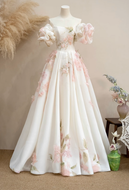 Glamorous Off-Shoulder Wedding Dress Sequins Floral A-Line Bridal Dress GG7209