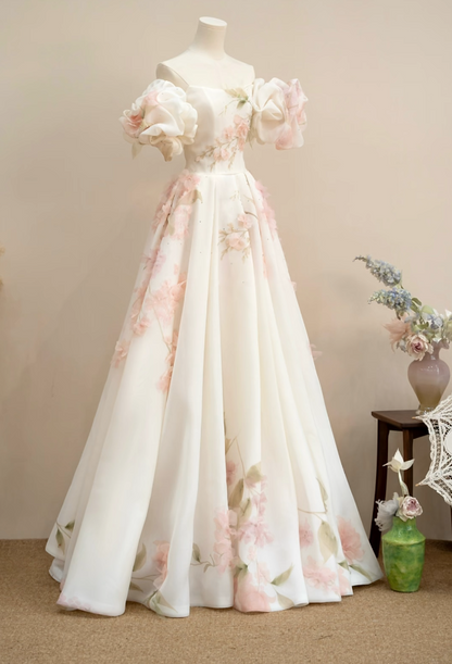 Glamorous Off-Shoulder Wedding Dress Sequins Floral A-Line Bridal Dress GG7209