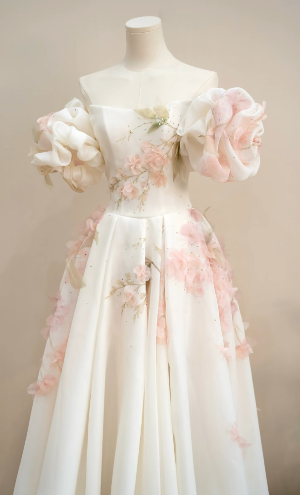 Glamorous Off-Shoulder Wedding Dress Sequins Floral A-Line Bridal Dress GG7209