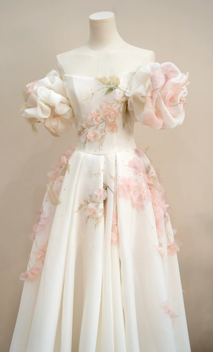 Glamorous Off-Shoulder Wedding Dress Sequins Floral A-Line Bridal Dress GG7209