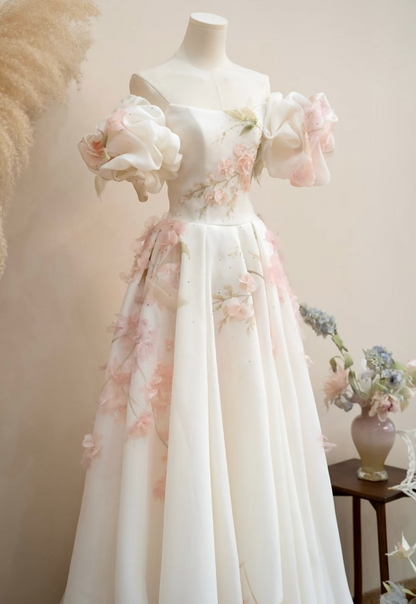Glamorous Off-Shoulder Wedding Dress Sequins Floral A-Line Bridal Dress GG7209