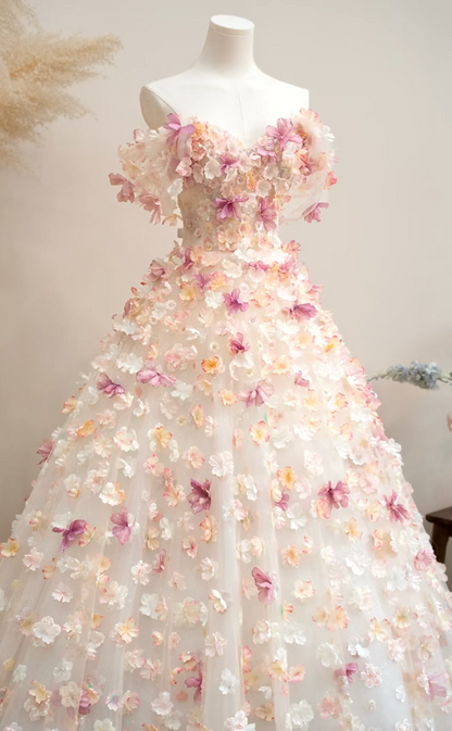 Fascinating Off-Shoulder Pink Prom Dress Appliques Tulle A-Line Formal Dress GG7210