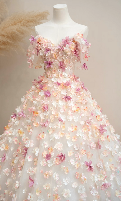 Fascinating Off-Shoulder Pink Prom Dress Appliques Tulle A-Line Formal Dress GG7210