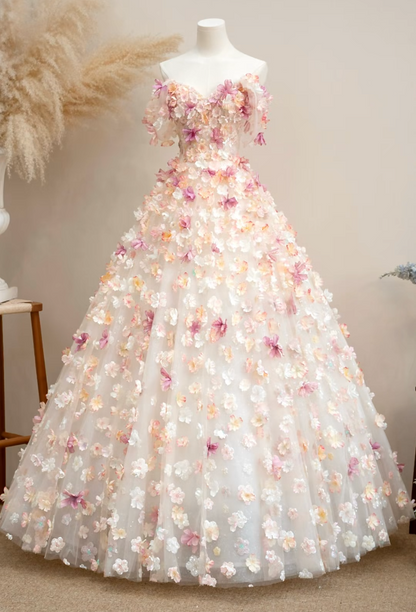Fascinating Off-Shoulder Pink Prom Dress Appliques Tulle A-Line Formal Dress GG7210