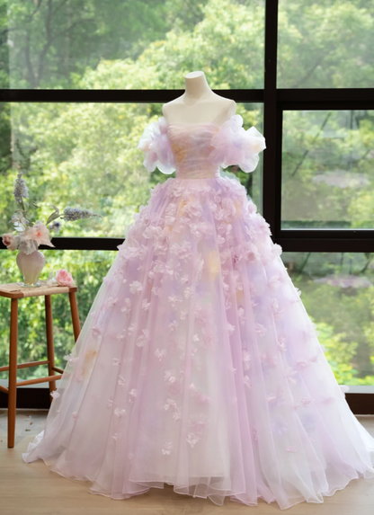 Ornate Off-Shoulder Purple Prom Dress Appliques Tulle A-Line Evening Dress GG7213