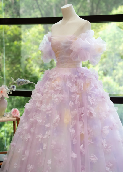 Ornate Off-Shoulder Purple Prom Dress Appliques Tulle A-Line Evening Dress GG7213