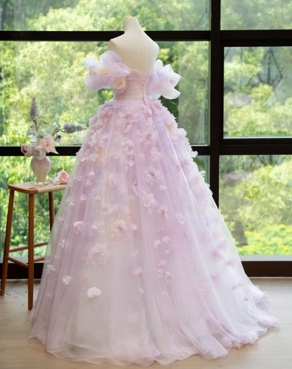 Ornate Off-Shoulder Purple Prom Dress Appliques Tulle A-Line Evening Dress GG7213