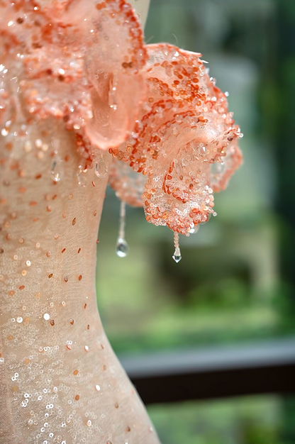 Ethereal Off-Shoulder Pink Prom Dress Ruffles Sequins Mermaid Formal Dress GG7216