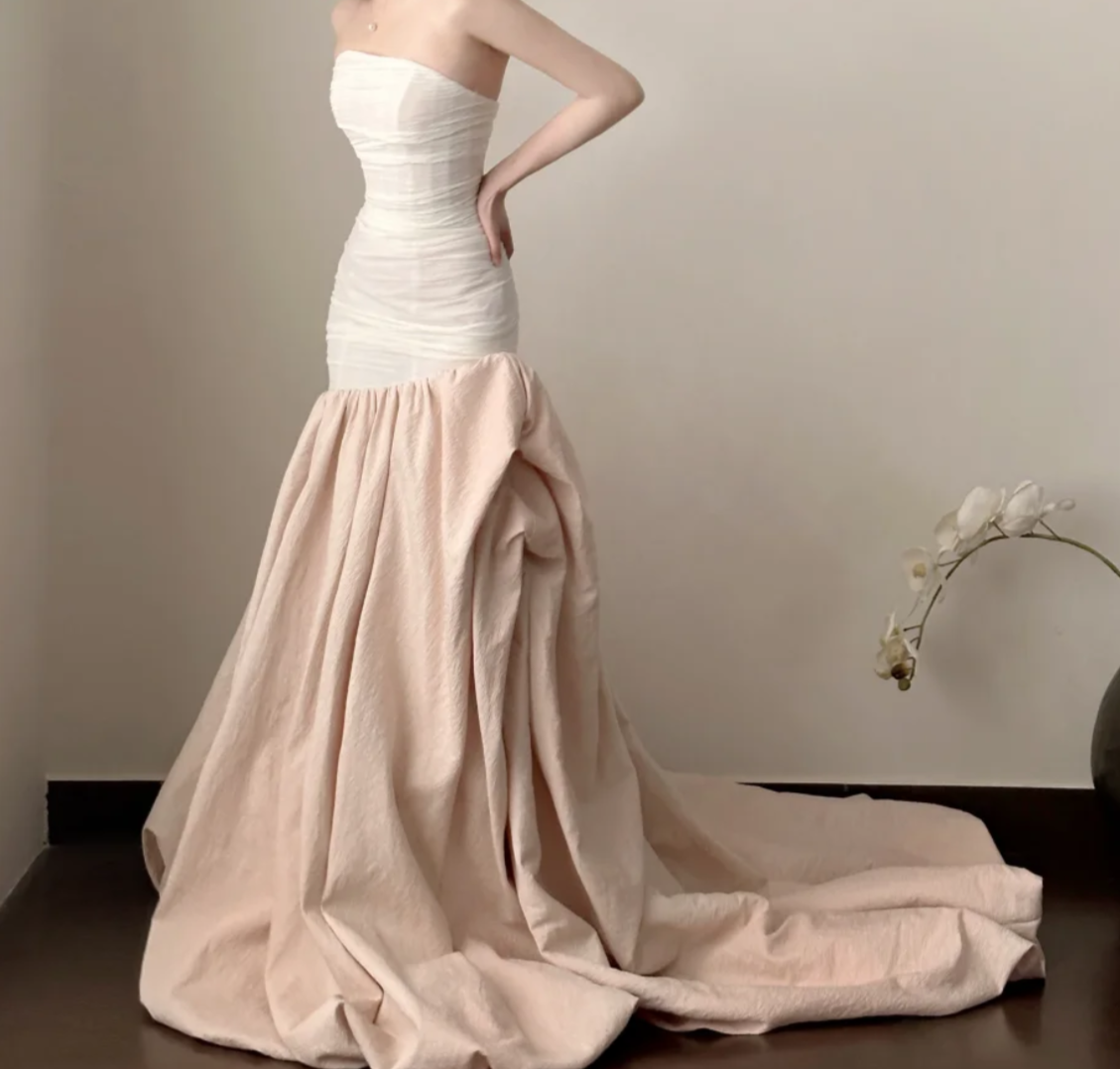 Attractive Strapless Prom Dress White & Pink Mermaid Formal Dress GG7219