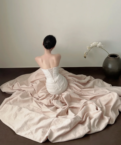 Attractive Strapless Prom Dress White & Pink Mermaid Formal Dress GG7219