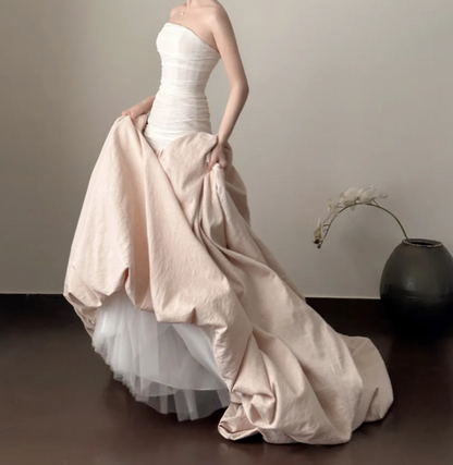 Attractive Strapless Prom Dress White & Pink Mermaid Formal Dress GG7219