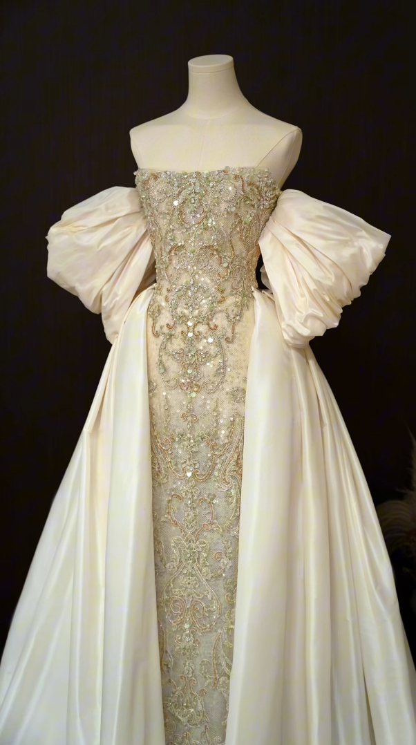Luxury Off-Shoulder Beieg Prom Dress Beading A-Line Formal Dress GG7220