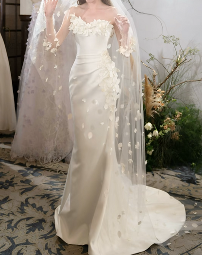 Sleek Strapless Prom Dress White Appliques Mermaid Formal Dress GG7221