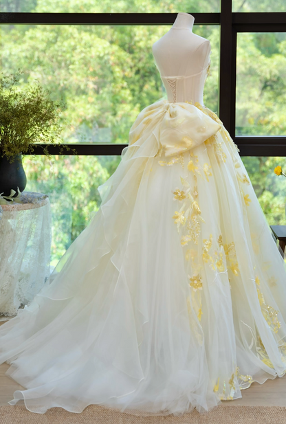 Retro Illusion Neck Yellow Prom Dress Sequins Appliques A-Line Formal Dress GG7222
