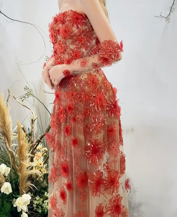 Gorgeous Strapless Red Prom Dress Appliques Sequins Sheath Formal Dress GG7223
