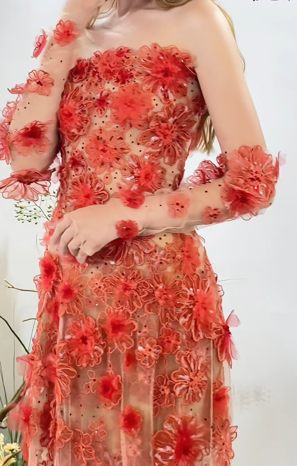 Gorgeous Strapless Red Prom Dress Appliques Sequins Sheath Formal Dress GG7223