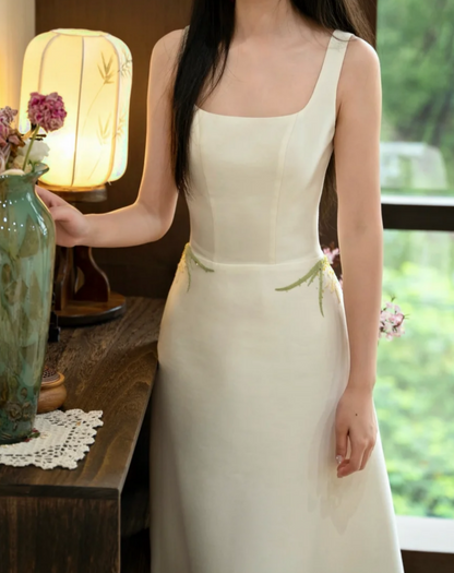 Retro Spaghetti Straps Sequins Prom Dress Embroidered Satin A-Line Formal Dress GG7227