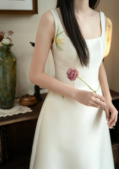 Retro Spaghetti Straps Sequins Prom Dress Embroidered Satin A-Line Formal Dress GG7227