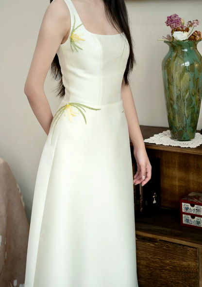 Retro Spaghetti Straps Sequins Prom Dress Embroidered Satin A-Line Formal Dress GG7227