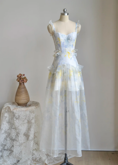 Ornate Spaghetti Straps Prom Dress Ruffles Floral A-Line Formal Dress GG7229