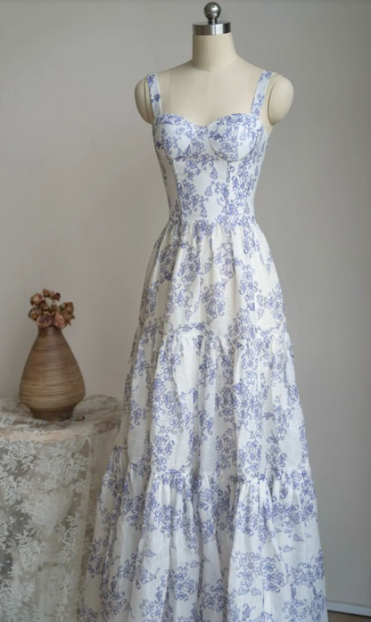 Charming Spaghetti Straps Prom Dress Floral A-Line Formal Dress GG7230