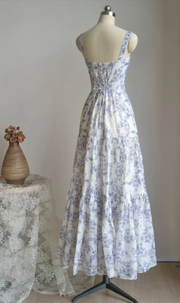 Charming Spaghetti Straps Prom Dress Floral A-Line Formal Dress GG7230