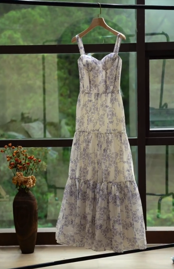 Charming Spaghetti Straps Prom Dress Floral A-Line Formal Dress GG7230