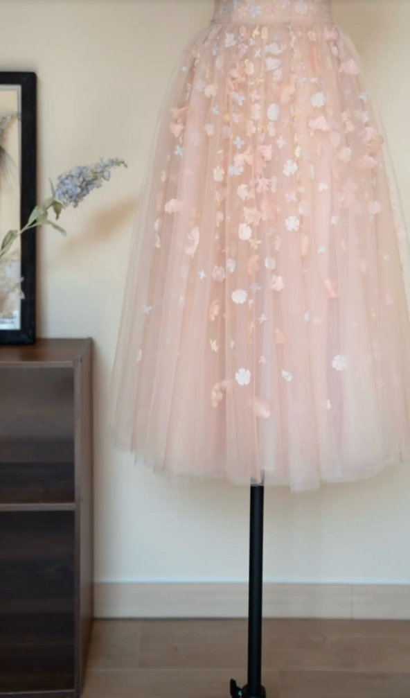 Adorable Spaghetti Straps Pink Prom Dress Appliques Tulle A-Line Formal Dress GG7241