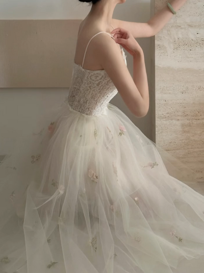 Graceful Spaghetti Straps White Homecoming Dress Lace Appliques A-Line Birthday Dress GG7242