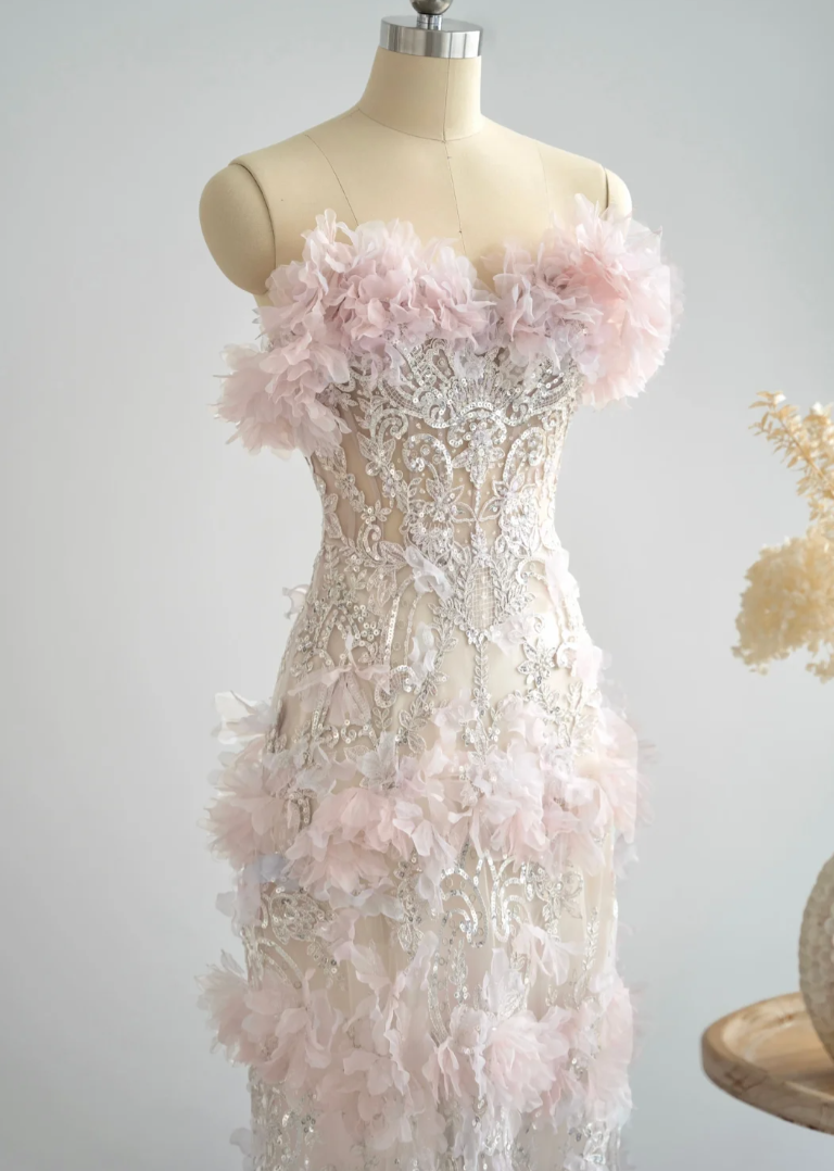 Alluring Pastel Pink Prom Dress Appliques Beading Mermaid Formal Dress GG7247