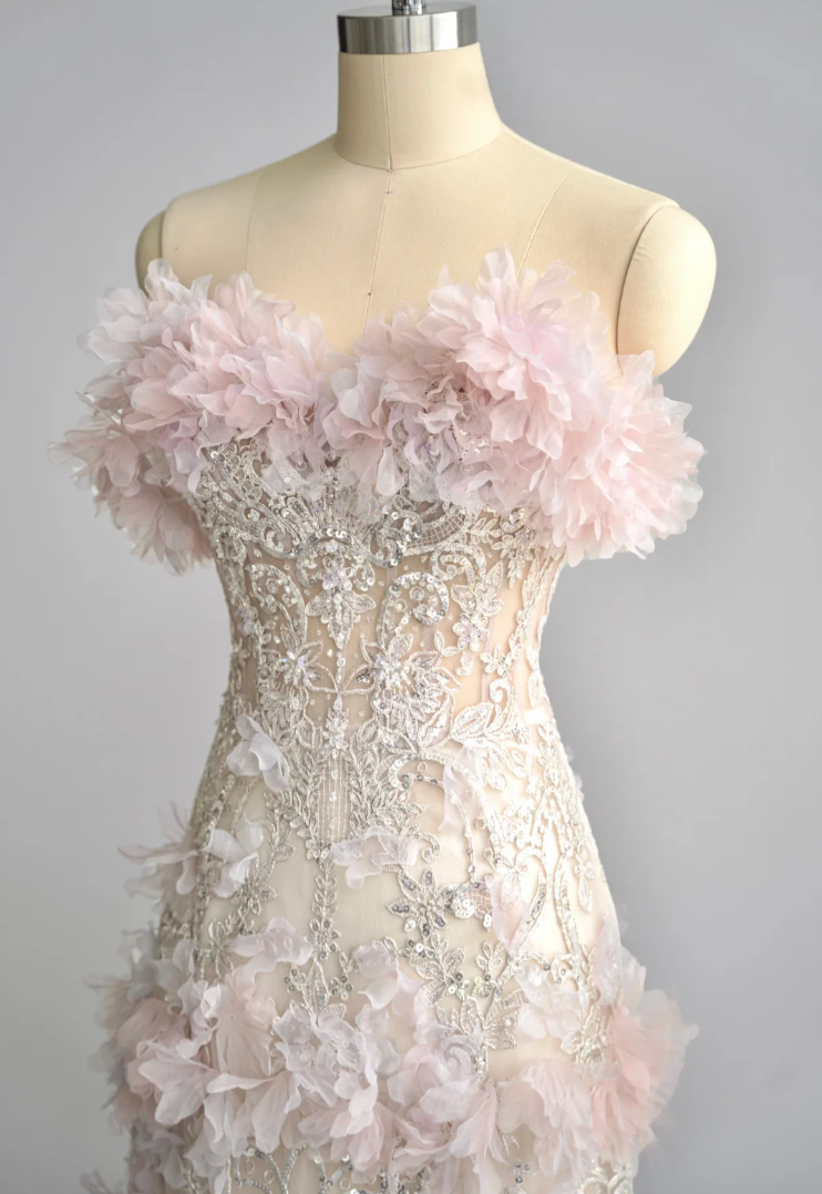 Alluring Pastel Pink Prom Dress Appliques Beading Mermaid Formal Dress GG7247