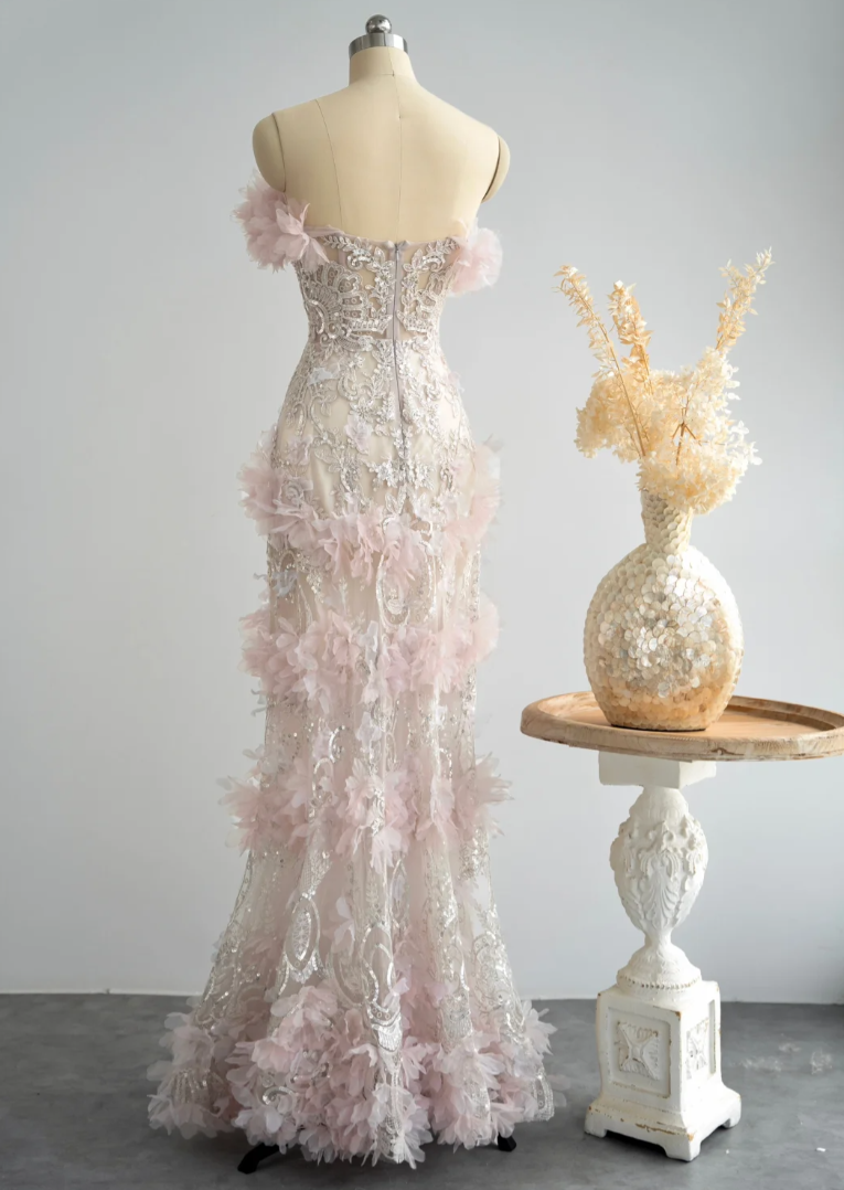 Alluring Pastel Pink Prom Dress Appliques Beading Mermaid Formal Dress GG7247