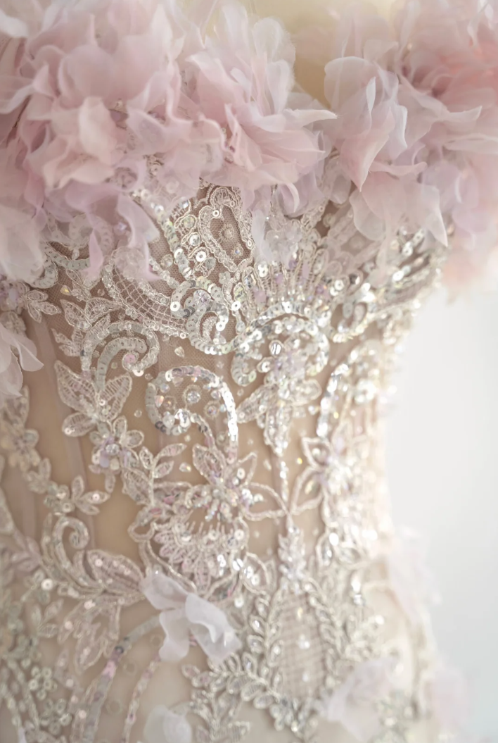Alluring Pastel Pink Prom Dress Appliques Beading Mermaid Formal Dress GG7247