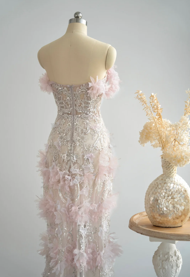 Alluring Pastel Pink Prom Dress Appliques Beading Mermaid Formal Dress GG7247