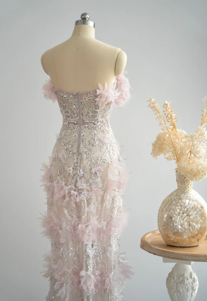 Alluring Pastel Pink Prom Dress Appliques Beading Mermaid Formal Dress GG7247