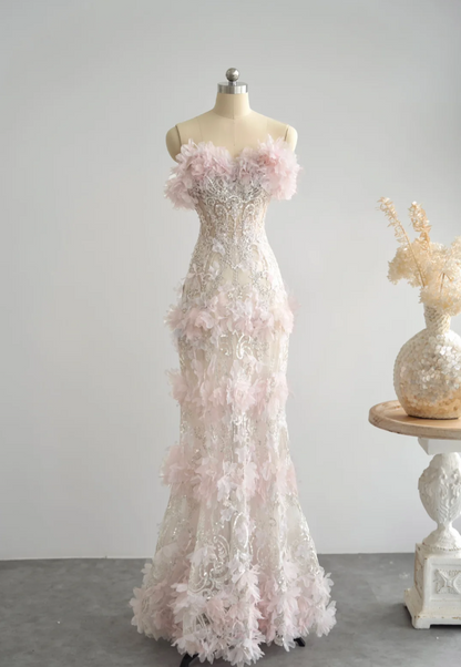 Alluring Pastel Pink Prom Dress Appliques Beading Mermaid Formal Dress GG7247
