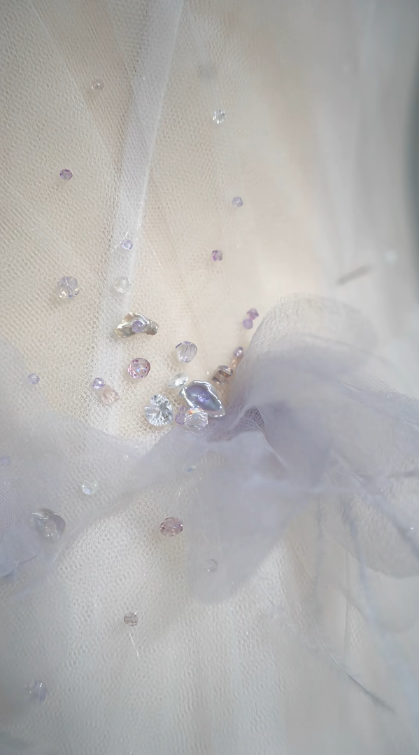 Dreamy Strapless Pastel Purple Prom Dress Appliques Tulle A-Line Formal Dress GG7248