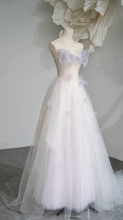 Dreamy Strapless Pastel Purple Prom Dress Appliques Tulle A-Line Formal Dress GG7248
