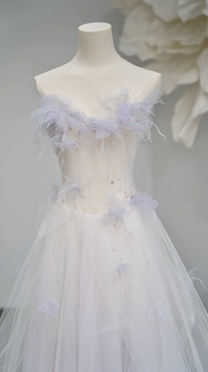 Dreamy Strapless Pastel Purple Prom Dress Appliques Tulle A-Line Formal Dress GG7248